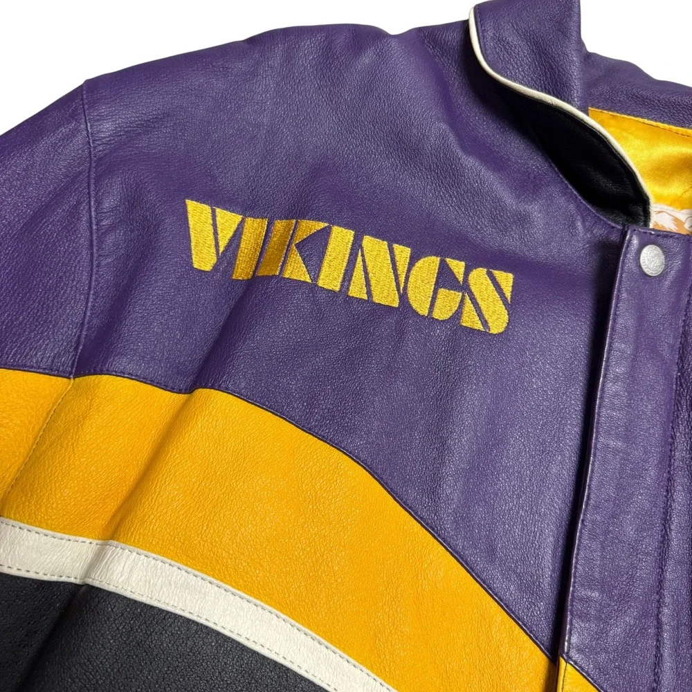 Jeff Hamilton Vintage Minnesota Vikings‎ NFL Leather Bomber Jacket Men's XL RARE